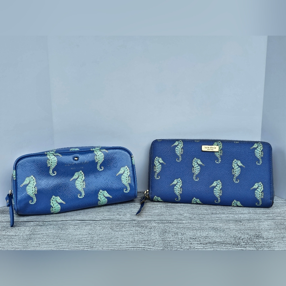 Kate Spade Seahorse Design Contential Wallet & Pouch Set